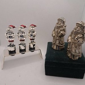 NIB-International Silver Co 3 Santa Stoppers in Rack & Godinger Salt & Pepper